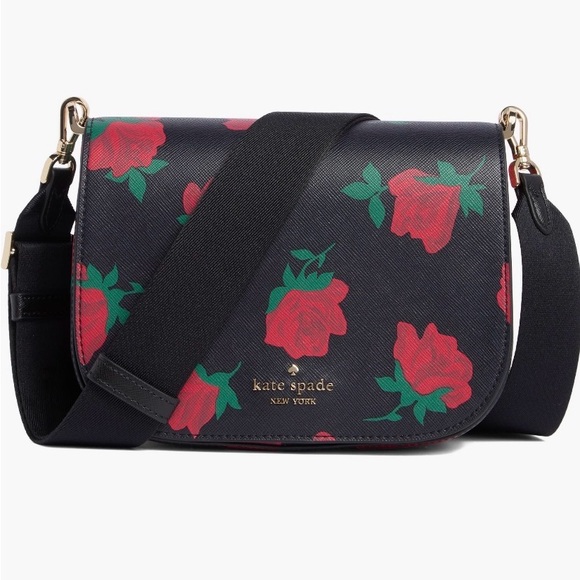 NWT Kate Spade Madison Rose Print Saddle Bag